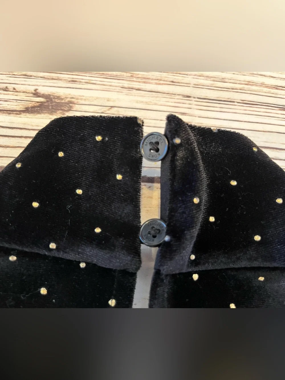 New Michael Kors Black Velvet Mock Neck Top Large Gold Studs  Holiday Wear NWT
